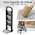Miniatyrbillede 3 af 4: COSTWAY Foldetrappestige 3 trin - 2 i 1 transporthåndlastbil - 2 hjul - 200 kg vægt, 250 kg håndlastbil - metalramme - hjem, lager - sort