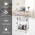 Miniatyrbillede 3 af 4: COSTWAY Højdejusterbart sidde-stående computerbord, arbejdsstation med printerstativ, fodstøtte, 55x53x68-98cm Naturlig