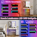 Pikkukuva 3 / 4: COSTWAY-kaappipöytä jakkaralla ja peilillä, himmennettävä RGB-LED-valo, langaton latausasema, USB, Type-C, kaukosäädin, valkoinen Vit