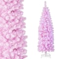 Miniatyrbillede 1 af 4: COSTWAY juletræ 180 CM 475 skinnende lyserøde grenspidser og 250 LED-lys Sammenfoldelig metalstativ blyantform