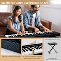 Miniatyrbillede 6 af 6: COSTWAY bærbart elektrisk tastatur 61 taster med justerbart stativ Foldbart polstret bænkstativ Mikrofon Headset Audio Begynder