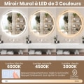 Miniatyrbild 4 av 4: COSTWAY 60 x 60 cm Badrumsspegel 3000-6000k, Minnesfunktion, Tid/Temperatur Display, Touch Switch, IP44