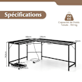 Pikkukuva 4 / 4: COSTWAY 168 x 125 cm kulmapöytä prosessorin pidikkeellä, 2 pistorasiaa ja USB & Type C -portti, tukeva metallirunko, musta