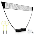 Miniatyrbillede 1 af 6: COSTWAY bærbart badmintonsæt - Net, 2 ketchere, 2 fjerbolde - 270 x 33,5 x 160 cm - Opbevaringsetui - Metalrør - Sort