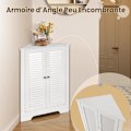 Miniatyrbillede 2 af 4: COSTWAY Hjørnegarderobe, Opbevaringsenhed 63x32x81,5 cm, 2 lukkedøre og justerbar hylde, til stue, soveværelse, kontor, hvid Vit