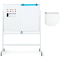 Miniatyrbillede 1 af 6: COSTWAY Magnetisk tavle 120 x 90 cm Dobbeltsidet vendbar tørsletning 2 justerbar højde 4 mobile hjul Hvid