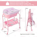 Miniatyrbillede 3 af 6: COSTWAY Skiftedragt Baby-Vask 20L 4 i 1 Sammenklappelig 4 Hjul, Slange 1m, Opbevaringsbakke Vandtæt PVC Pude 35Kg Rosa