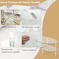 Miniatyrbild 5 av 6: COSTWAY Ovalt Soffbord i härdat glas med 3 nivåer, 89 x 51 x 45 CM, Modern soffbord med metallben, transparent Transparent