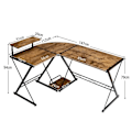 Miniatyrbillede 4 af 4: COSTWAY hjørneskrivebord - 147 x 112 x 79 CM - Justerbart til 2 lige skriveborde stort bord til 2 personer rustik brun Rustik brun