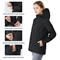 Miniatyrbillede 2 af 4: COSTWAY Trenchcoat til kvinder, regnjakke med hætte, vind- og vandafvisende udendørsjakke i nylon, langærmet, sort, L Svart S