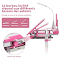 Miniatyrbillede 4 af 4: COSTWAY Børneskrivebord og stolesæt med LED-belysning, vippet top og skydeskuffe, højdejusterbar, Pink Rosa