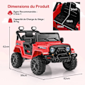 Pikkukuva 3 / 4: COSTWAY sähköauto-12 V lapset 3+, kaukosäädin-kierrepyörät-pehmeä käynnistys-LED-valot-musiikki-3-6 km/h- punainen