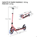 Miniatyrbillede 6 af 6: COSTWAY Sammenklappelig Kickbike til Børn 2 Hjul Belyst med T-formet Stang 3 Højder Justerbare Skridsikker Platform 100KG Lyserød