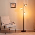 Miniatyrbild 6 av 6: COSTWAY Modern golvlampa 3 glasklotskärmar Justerbar vinkel 160°, viktfot, fotkontakt, E27 lampfot Svart