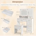Miniatyrbild 6 av 6: COSTWAY Sminkbord och Pall, LED Spegel med 3 Färger, Laddstation, Smyckeskåp och 3 Lådor, Perfekt Gåva Vit