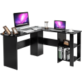 Miniatyrbillede 1 af 4: COSTWAY L-formet hjørneskrivebord - L 130 x D 130 x H 72,5 CM - Hylder - Spånplade - Moderne - Sort Svart