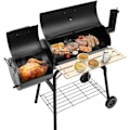 Pikkukuva 1 / 6: COSTWAY hiiligrilli-kaukosavustin, kansi-2 pyörää-palolaatikko-sivupöytä-lämpömittari, grilli, 115x65x108cm Svart