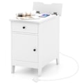 Miniatyrbillede 1 af 4: COSTWAY sidebord med ladestation - USB-porte og -stik, smalt sengebord med skuffe til stue, soveværelse, hvid