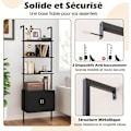 Miniatyrbillede 5 af 6: COSTWAY Væghylde Skala 184 CM med 5 Niveauer og Skab, Anti-Tip Kits, Metalramme, til Stue Soveværelse