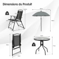 Miniatyrbillede 4 af 4: COSTWAY Havemøbelsæt 6 stk, 4 klapstole Glas sofabord og parasol, til terrasse, swimmingpool, gårdhave, sort
