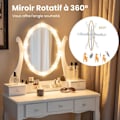 Miniatyrbild 3 av 4: COSTWAY 2 i 1 toalettbord och pallset, roterande spegel, 10 LED-lampor, 3 färglägen, justerbar ljusstyrka, 5 lådor Vit