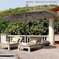 Miniatyrbillede 1 af 6: Dobbelt Haveparasol - COSTWAY - 470x280x245cm - Polyesterstof - Stålmanivel - Brun kastanj