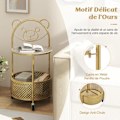 Miniatyrbillede 2 af 4: COSTWAY 2-lags mobilt sofabord i glas, bjørnedesign, opbevaringskurv, metalstel til stue, soveværelse, guld