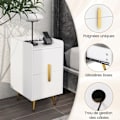 Miniatyrbillede 2 af 4: COSTWAY Natbord med 2 Skuffer, 2 USB-porte og 3 stik, metalben, til soveværelse, stue, 40 x 32 x 60 cm, Hvid Vit
