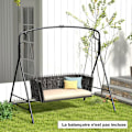 Miniatyrbillede 5 af 6: COSTWAY metalgyngeramme-en struktur-2 installationstilstande-dobbeltstænger-belastning 250 kg-gynge, træskål