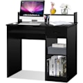 Miniatyrbillede 1 af 4: COSTWAY Computer Desk med Skuffe og 2 Opbevaringshylder, Computerarbejdsplads med Tastaturplade til Hjemmestudie