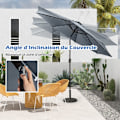 Miniatyrbillede 3 af 6: Parasol i Have Inclineret COSTWAY - 24 LED Lys - Dia.3x2,5M - Robust Metal Struktur - Anti-UV - Grå
