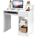 Miniatyrbillede 1 af 4: COSTWAY Computer Skrivebord med Skuffe og 2 Opbevaringshylder Computer Skrivebord med Tastatur Bakke Hvid Vit