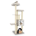 Miniatyrbillede 1 af 6: COSTWAY Multi-Level Katte Træ i Træ, 2 Fluffy Siddepladser, Stor Katte Condo med Sisal Pæle, Vaskbare Tæpper