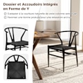Miniatyrbillede 2 af 6: COSTWAY Sæt med 2 Stole med Y-formet Ryg - Sæde i Vævet Snor 46 x 40 cm til Spisestue, Køkken, Kontor Sort
