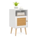 Miniatyrbillede 1 af 6: COSTWAY Natbord med Cane-dør og Massiv Træben, Sidebord til Soveværelse, Stue 40 x 39 x 70 cm Hvid Vit