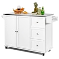 Miniatyrbild 1 av 4: COSTWAY Köksvagn på hjul med bricka i rostfritt stål. Kitchen Island Trolley med 3 lådor, 2 dörrar och kryddställ