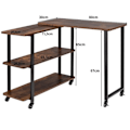 Miniatyrbillede 4 af 4: COSTWAY Hjørneskrivebord på hjul med 3 L-formede hylder, computerbord med robust metalstel, 80 x 71,5 x 67 cm rustikt brunt