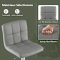Miniatyrbillede 4 af 6: COSTWAY Barstol i Faux Læder, Justerbar Sædehøjde 65-85 cm, Højt Rygstøtte, Antiskrid Metalbase, Grå