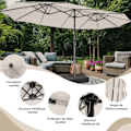 Miniatyrbillede 2 af 6: Dobbelt XXL Haveparasol 48 LED - COSTWAY - 470 x 280 x 246 cm - Base og Sandpose - Solpanel - Rektangulær Beige
