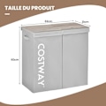 Miniatyrbild 4 av 4: Tvättkorg - COSTWAY - 2 Fack - 118 L - 2 Separata Lock - Grå Mörkgrå