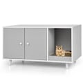 Miniatyrbillede 1 af 4: COSTWAY kattetoilethus med 2 døre, kattebakkemøbler med kradsebræt og 4 metalfødder, grå