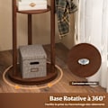 Miniatyrbillede 3 af 4: COSTWAY Fritstående knagerække - 360° roterende base, 3 opbevaringshylder, 9 kroge i massivt træ til entré, stue kastanj