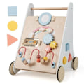 Miniatyrbillede 1 af 4: COSTWAY 7 i 1 træ-gåvogn med legetøjscenter, spejle, blokke og gear, rollator for 1 år+, Montessori-legetøj