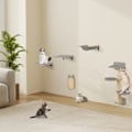 Miniatyrbild 1 av 6: Gör-det-själv väggmonterad kattträd kostway, möbler med 4 nivåer för katter, hängmatta, klösträva och matta, 2 hopparplattformar Naturlig
