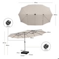 Miniatyrbillede 6 af 6: Dobbelt XXL Haveparasol 48 LED - COSTWAY - 470 x 280 x 246 cm - Base og Sandpose - Solpanel - Rektangulær Beige