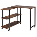 Miniatyrbillede 1 af 4: COSTWAY Hjørneskrivebord på hjul med 3 L-formede hylder, computerbord med robust metalstel, 80 x 71,5 x 67 cm rustikt brunt