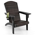 Miniatyrbillede 1 af 6: COSTWAY Adirondack Have stol i PEHD, Polstret sæde og ryg i rattan, brede armlæn og skjult kopholder, sort Svart