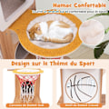 Miniatyrbillede 4 af 6: COSTWAY Kattetræ i flere niveauer 120 cm, sportstema, 2 siddepinde, hængekøje, basketballbøjle, jute-kradsestolper, puder Naturlig