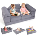 Miniatyrbillede 1 af 4: COSTWAY modulopbygget babysofa til 2 børn 9 stykker, konvertibel i skum, til klatring og kravling, ruskindsstof, grå