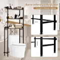 Miniatyrbillede 3 af 4: COSTWAY badeværelseshylde - 3 niveauer toiletenhed - 4 kroge - Justerbar stang - Brun kastanj